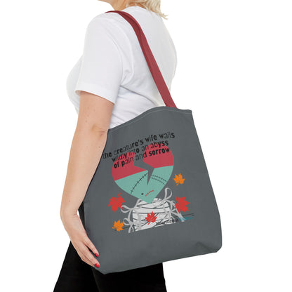 The Creature's Wife Wails Wildly Frankenstein Haiku - Tote Bag (dual-sided print in Slate Grey) - Frankenstein 2025 Makeover