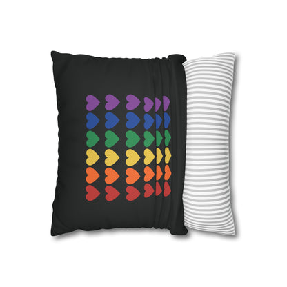 Rainbow Hearts on Black - Faux Suede Square Pillowcase (Only Hearts Collection)
