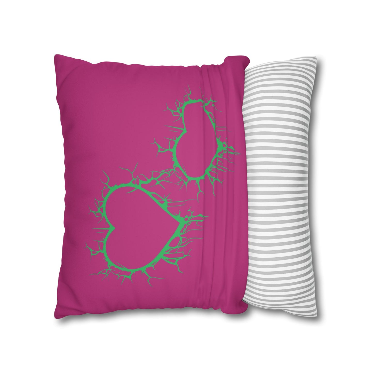 Lightning-Cracked Hearts - Faux Suede Square Pillowcase (in Pink and Wicked Green)