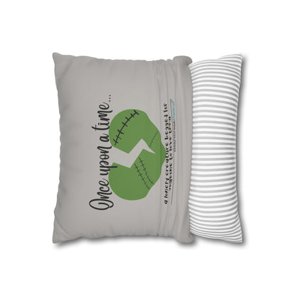 A Lonely Creature Begged Frankenstein Haiku - Faux Suede Square Pillowcase (in Light Grey)