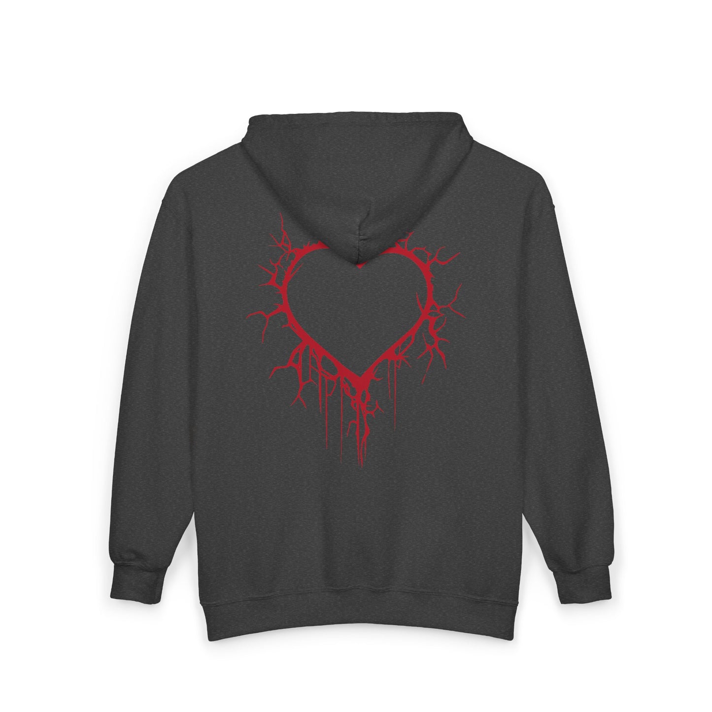 Cracked Hollow Heart Zip Hoodie — Alternative/Goth/Punk Bleeding Heart Full‑Zip Sweatshirt (The Only Hearts Collection)