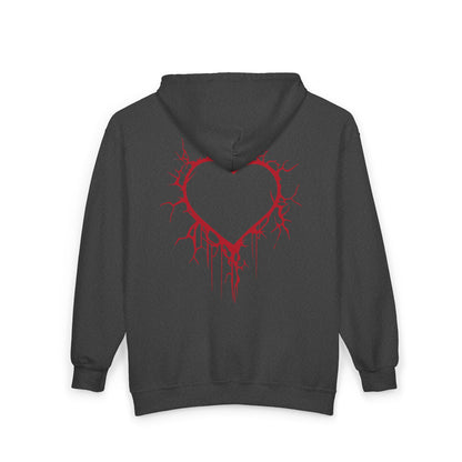 Cracked Hollow Heart Zip Hoodie — Alternative/Goth/Punk Bleeding Heart Full‑Zip Sweatshirt (The Only Hearts Collection)