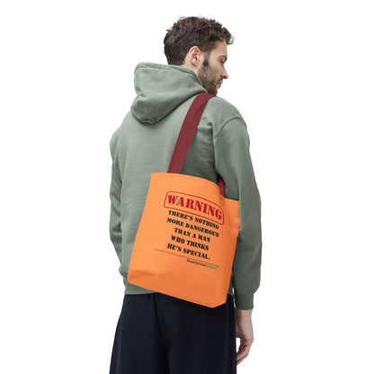 Warning: Dangerous Special Man Haiku Tote Bag (dual-sided design in Orange Tangerine)