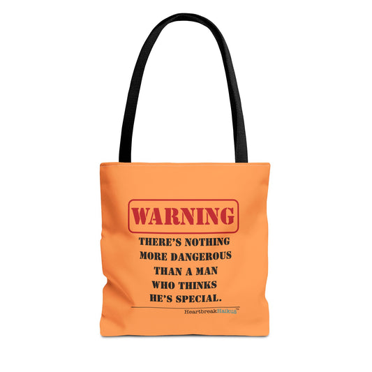 Warning: Dangerous Special Man Haiku Tote Bag (dual-sided design in Orange Tangerine)