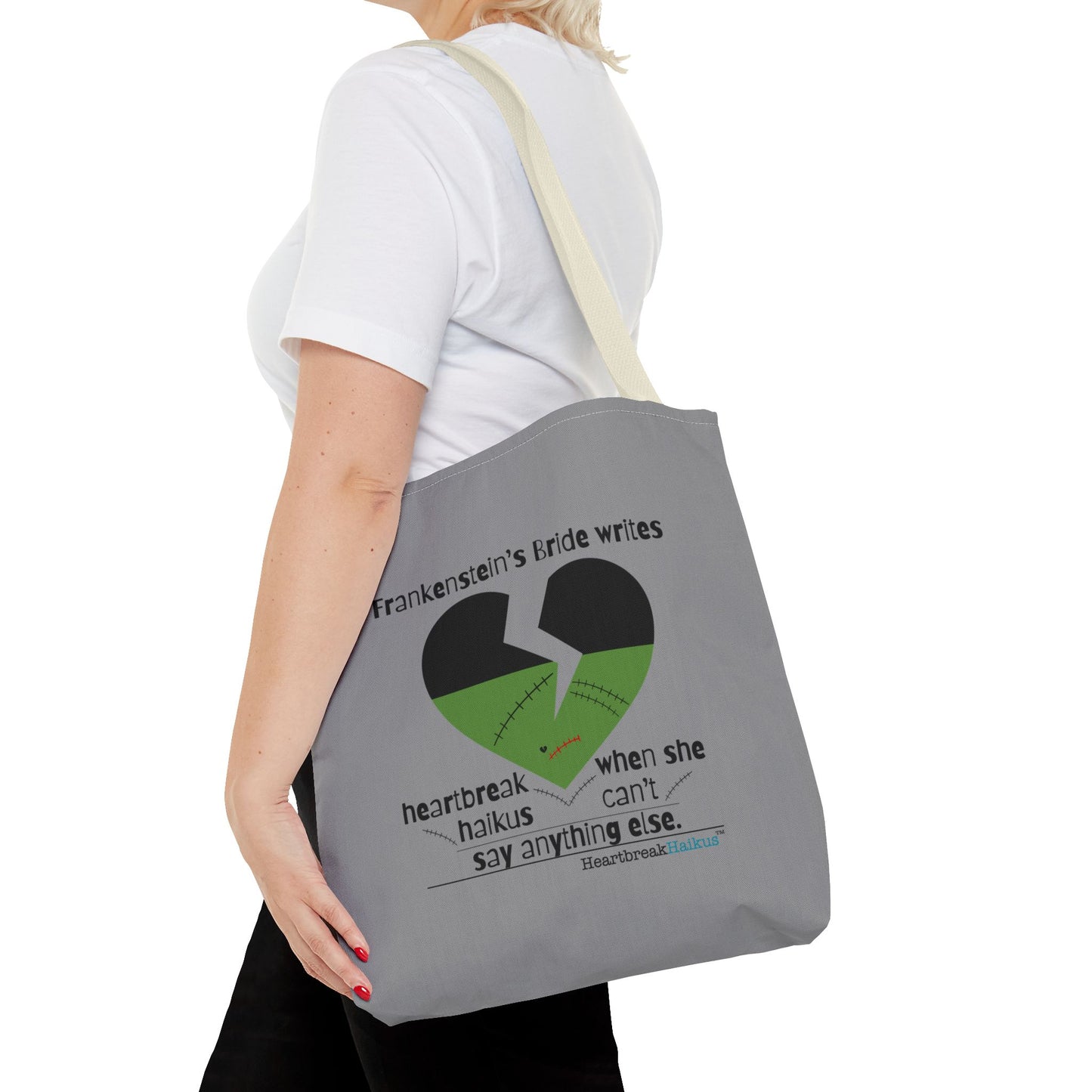 Frankenstein's Bride Writes Heartbreak Haikus - Tote Bag (Dual-sided print in Stone Grey)
