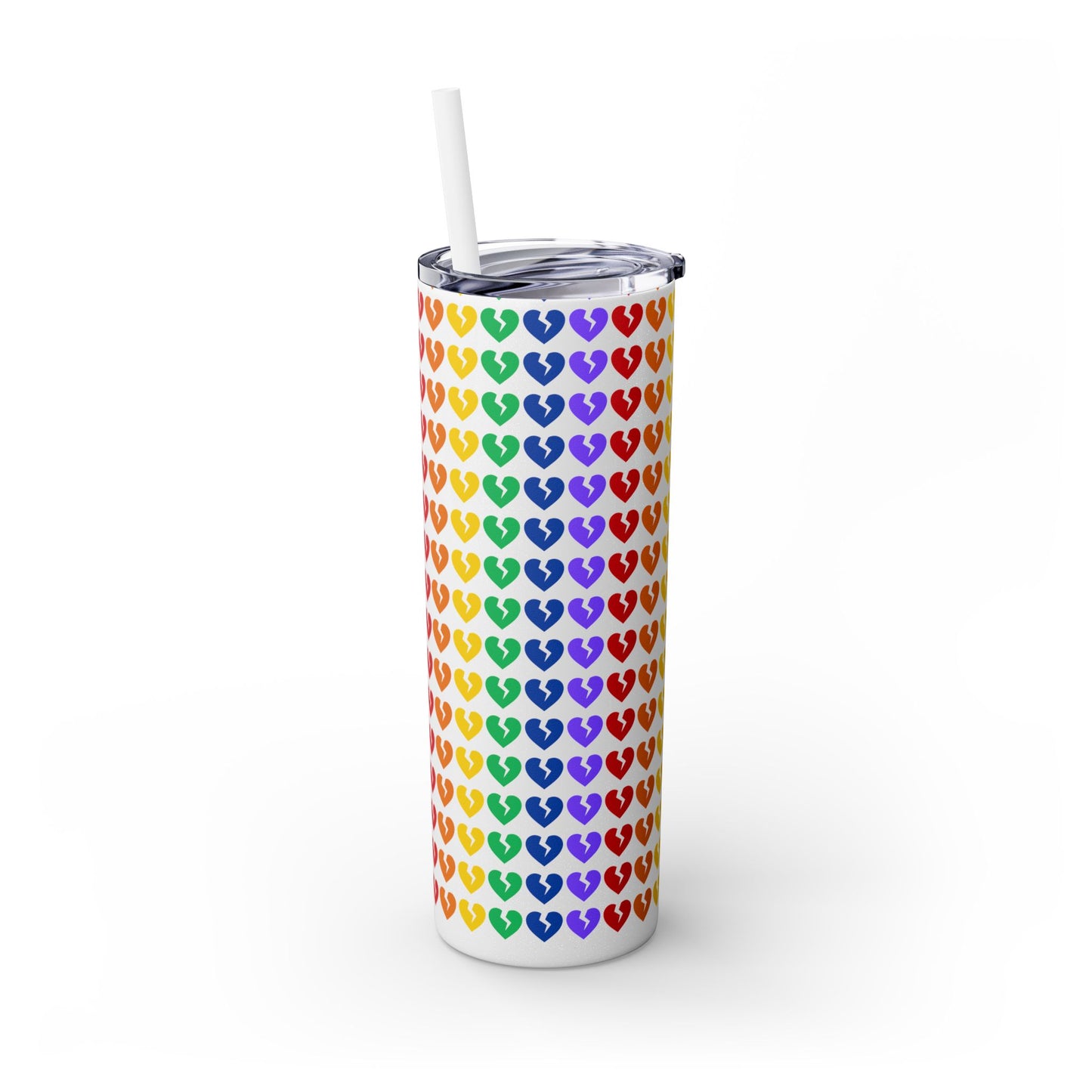 Only Hearts - Skinny Tumbler with Eco-Friendly, Reusable, Matching Straw, 20oz (Rainbow Heartbreak Collection)