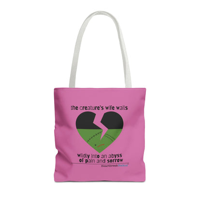 The Creature's Wife Wails Wildly Frankenstein Haiku - Tote Bag (dual-sided print in Candy Pink)