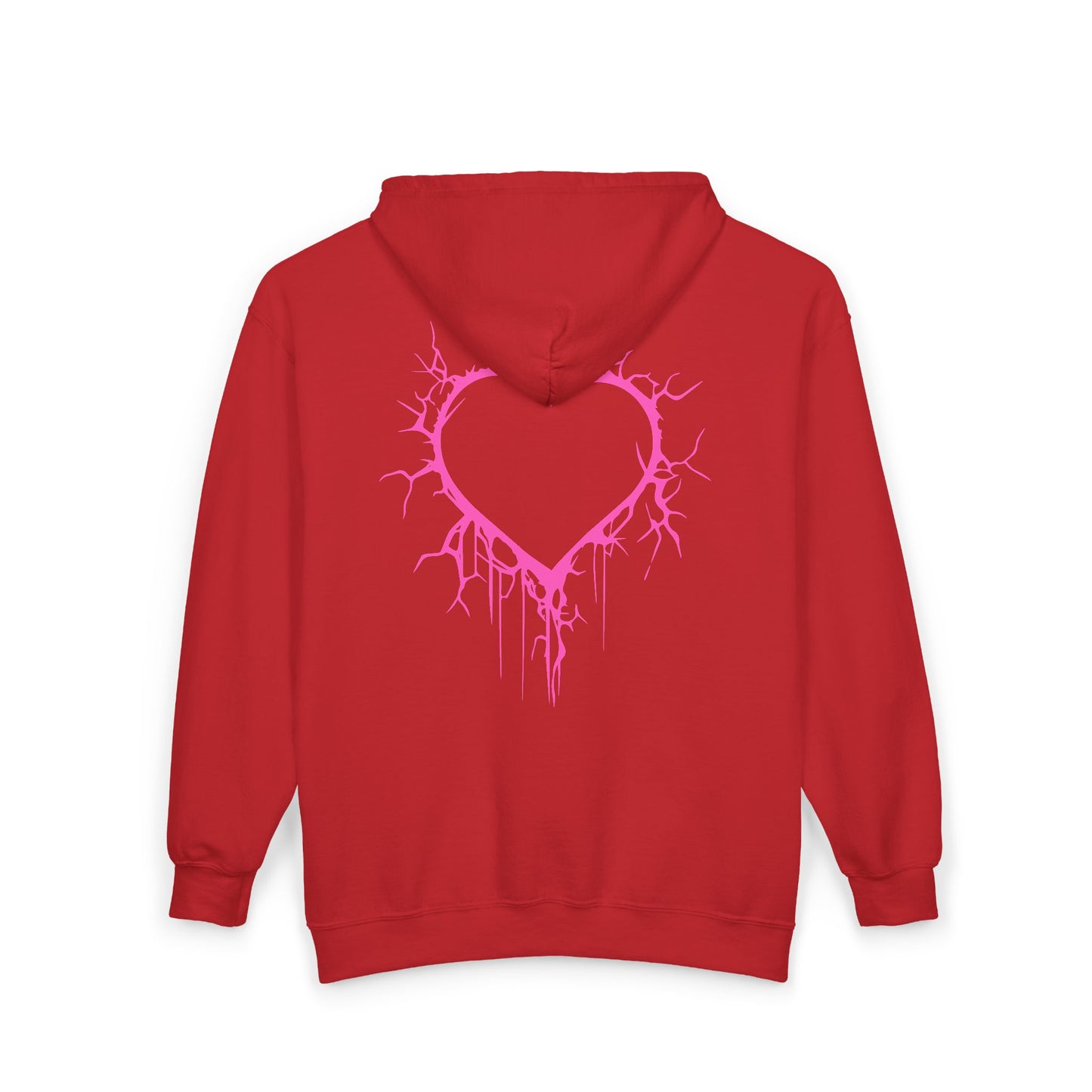 Lightning-Cracked Hollow Heart Zip Hoodie — Alternative/Goth/Punk Bleeding Heart Full‑Zip Sweatshirt in Electric Pink (The Only Hearts Collection)