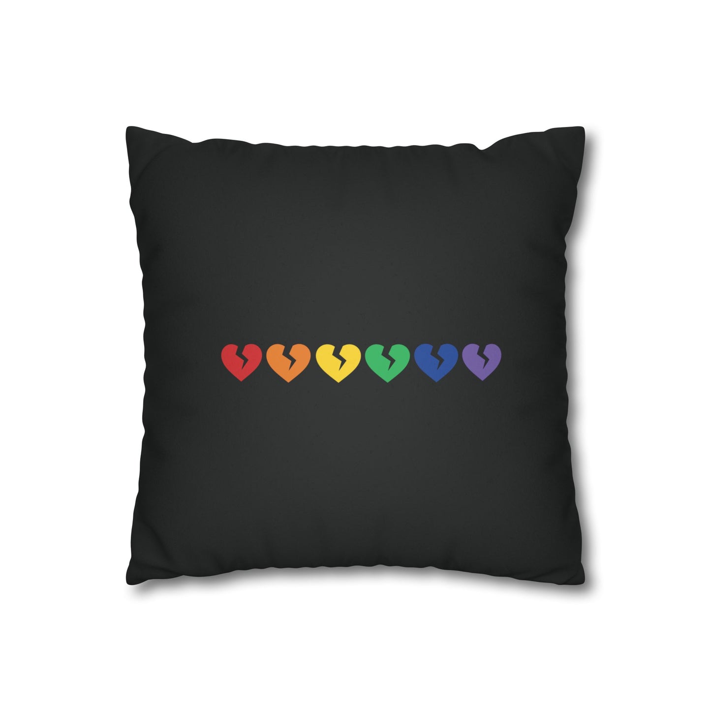 Rainbow Broken Hearts (on Midnight Black) - Faux Suede Square Pillowcase (Only Hearts Collection)