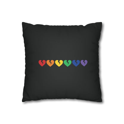 Rainbow Broken Hearts (on Midnight Black) - Faux Suede Square Pillowcase (Only Hearts Collection)