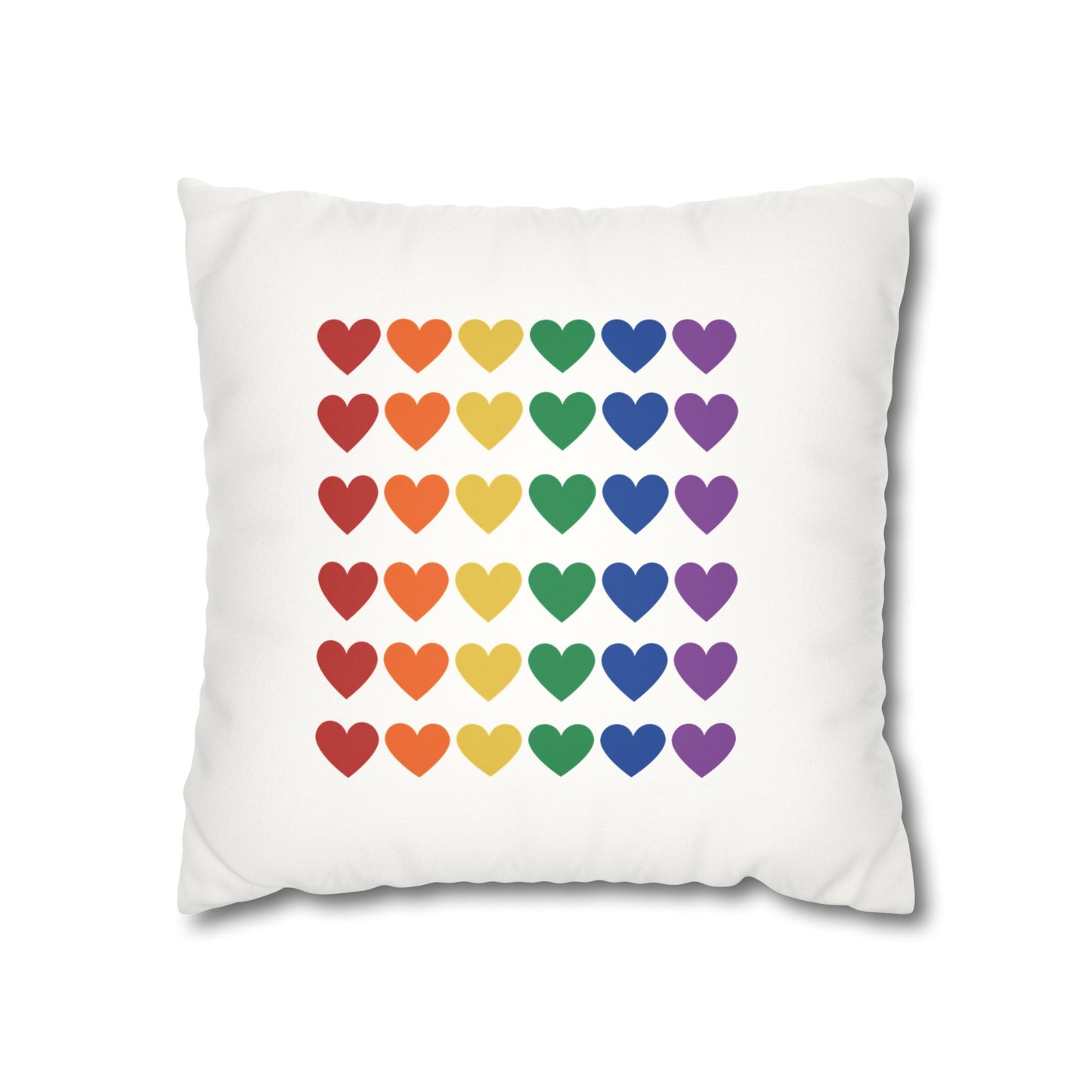 Rainbow Hearts on White - Faux Suede Square Pillowcase (Only Hearts Collection)