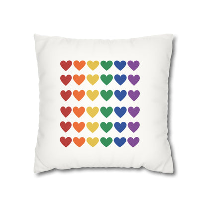Rainbow Hearts on White - Faux Suede Square Pillowcase (Only Hearts Collection)