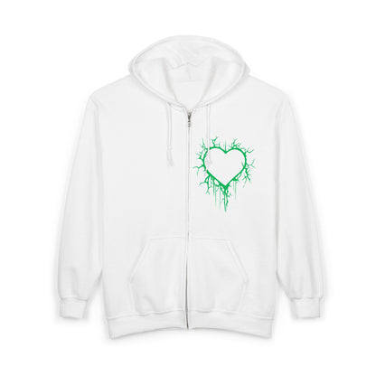 Lightning-Cracked Hollow Heart Zip Hoodie (in Electric Wicked Green) - (The Only Hearts Collection)