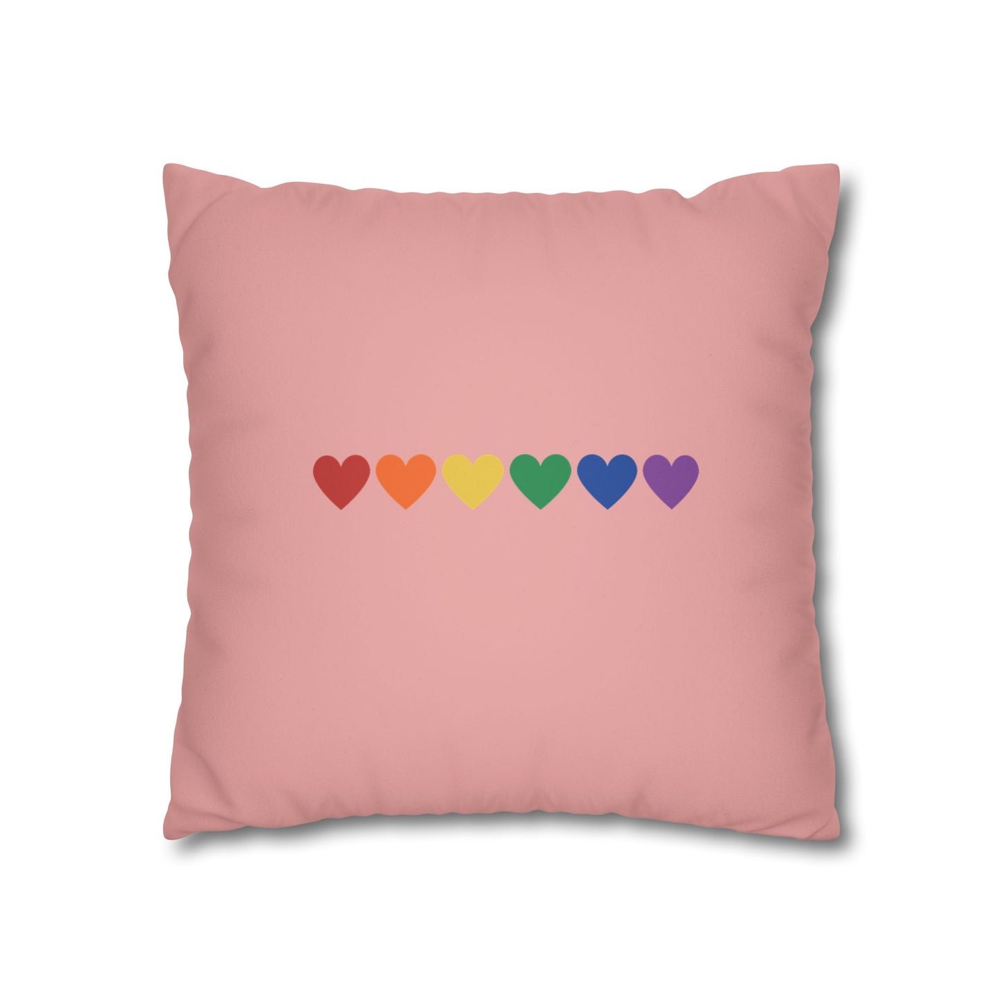 Rainbow Hearts on Pink - Faux Suede Square Pillowcase (Only Hearts Collection)
