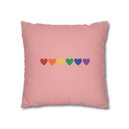 Rainbow Hearts on Pink - Faux Suede Square Pillowcase (Only Hearts Collection)