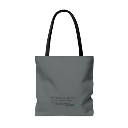 The Creature's Wife Wails Wildly Frankenstein Haiku - Tote Bag (dual-sided print in Slate Grey) - Frankenstein 2025 Makeover