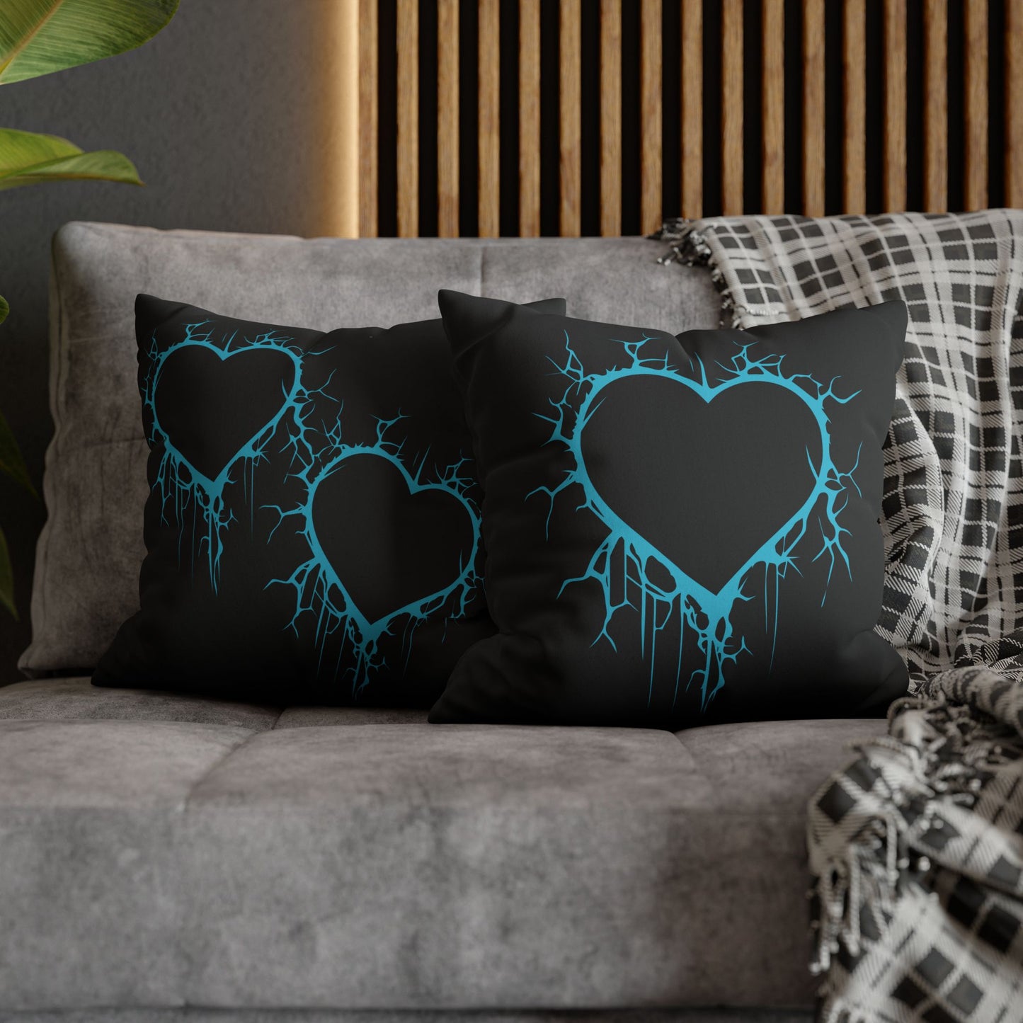 Lightning-Cracked Heart - Faux Suede Square Pillowcase (in Electric Blue)