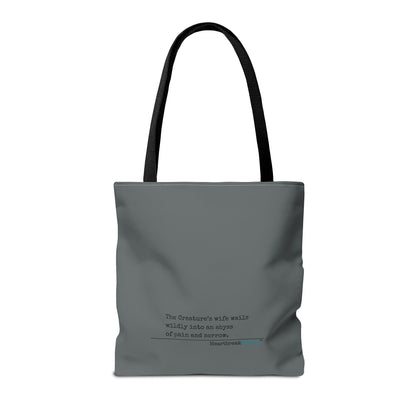 The Creature's Wife Wails Wildly Frankenstein Haiku - Tote Bag (dual-sided print in Slate Grey) - Frankenstein 2025 Makeover
