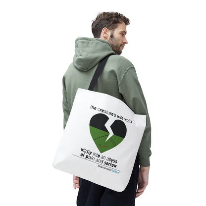 The Creature's Wife Wails Wildly Frankenstein Haiku - Tote Bag (Dual-sided print in Snow White)