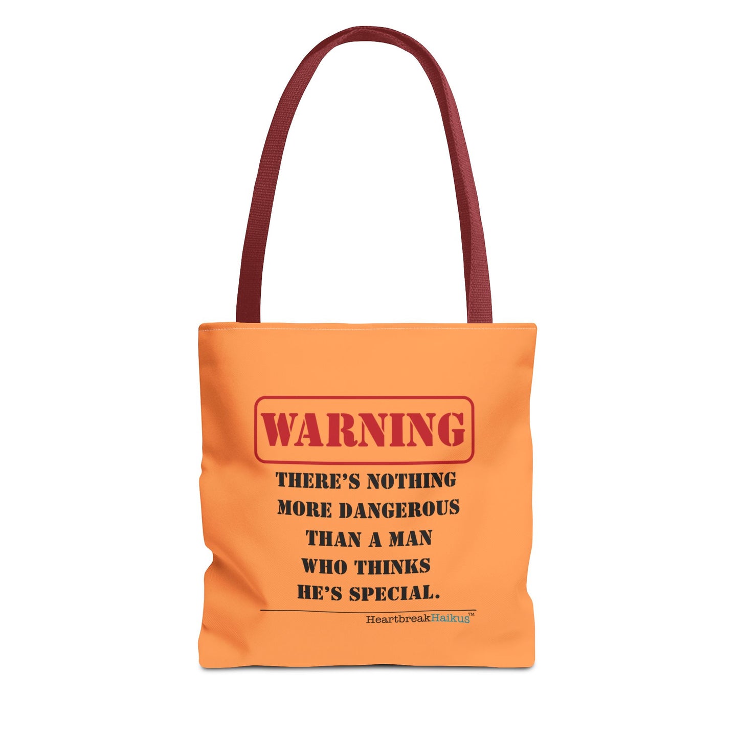 Warning: Dangerous Special Man Haiku Tote Bag (dual-sided design in Orange Tangerine)
