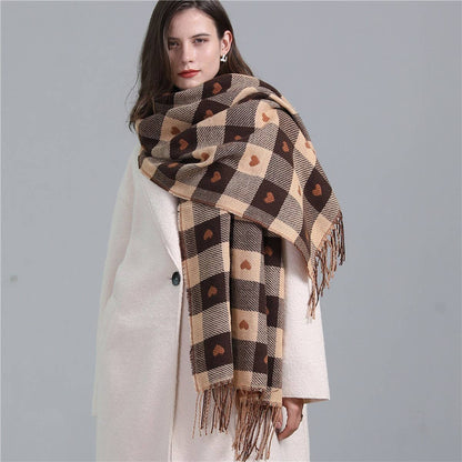 Plaid Scarf - Heart Colorblock Tassel Winter Scarf or Shawl
