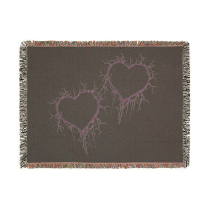 Electric Lightning-Cracked Hearts Pair - Woven Blanket (in Wicked Green)