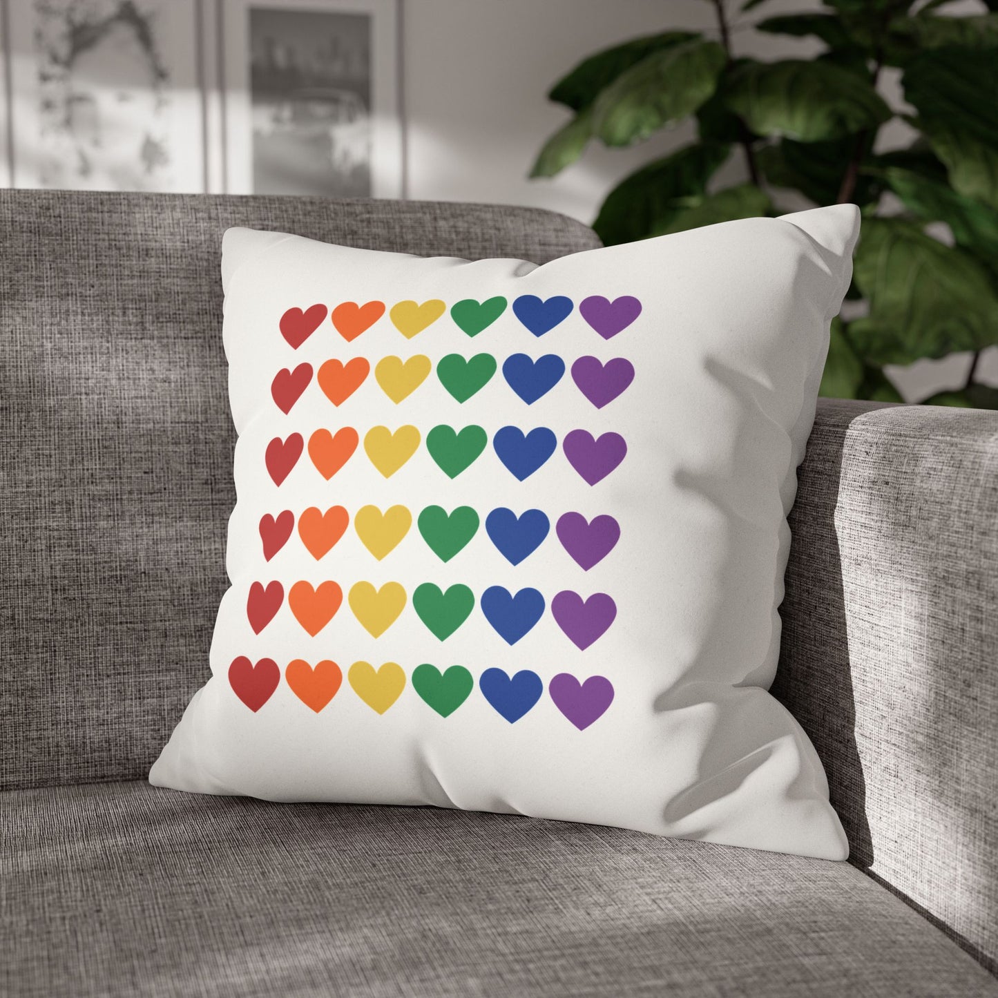 Rainbow Hearts on White - Faux Suede Square Pillowcase (Only Hearts Collection)