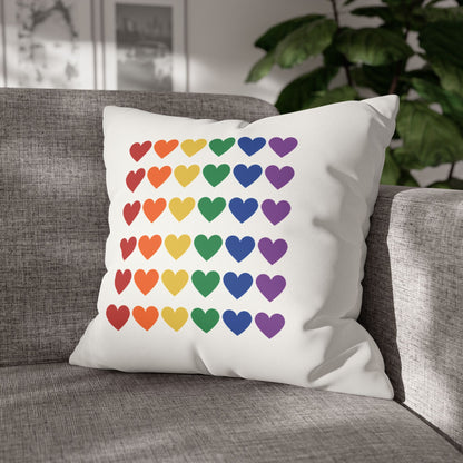 Rainbow Hearts on White - Faux Suede Square Pillowcase (Only Hearts Collection)