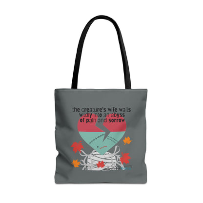 The Creature's Wife Wails Wildly Frankenstein Haiku - Tote Bag (dual-sided print in Slate Grey) - Frankenstein 2025 Makeover