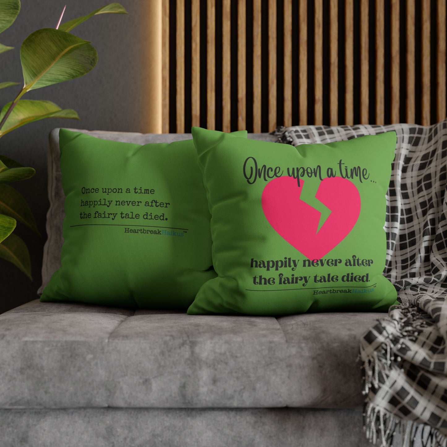 The Fairy Tale Died Haiku - Faux Suede Square Pillowcase (in Wicked Green)