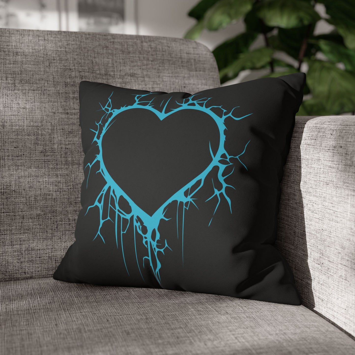 Lightning-Cracked Heart - Faux Suede Square Pillowcase (in Electric Blue)
