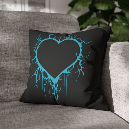 Lightning-Cracked Heart - Faux Suede Square Pillowcase (in Electric Blue)