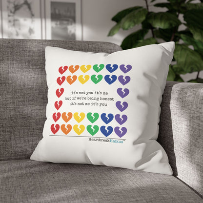 It's Not Me/You Haiku - Faux Suede Square Pillowcase (Rainbow Heartbreak Collection)