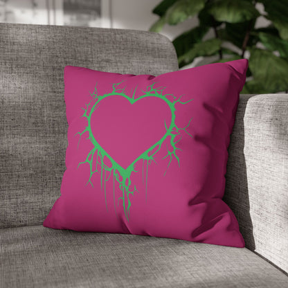 Lightning-Cracked Hearts - Faux Suede Square Pillowcase (in Pink and Wicked Green)