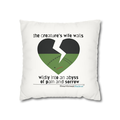 The Creature's Wife Wails Frankenstein Haiku - Faux Suede Square Pillowcase (in Snow White)