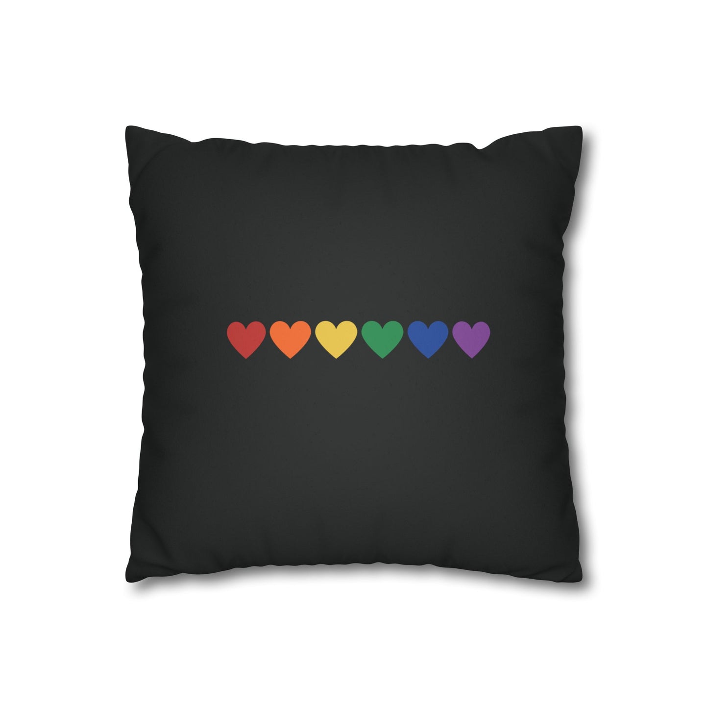 Rainbow Hearts on Black - Faux Suede Square Pillowcase (Only Hearts Collection)