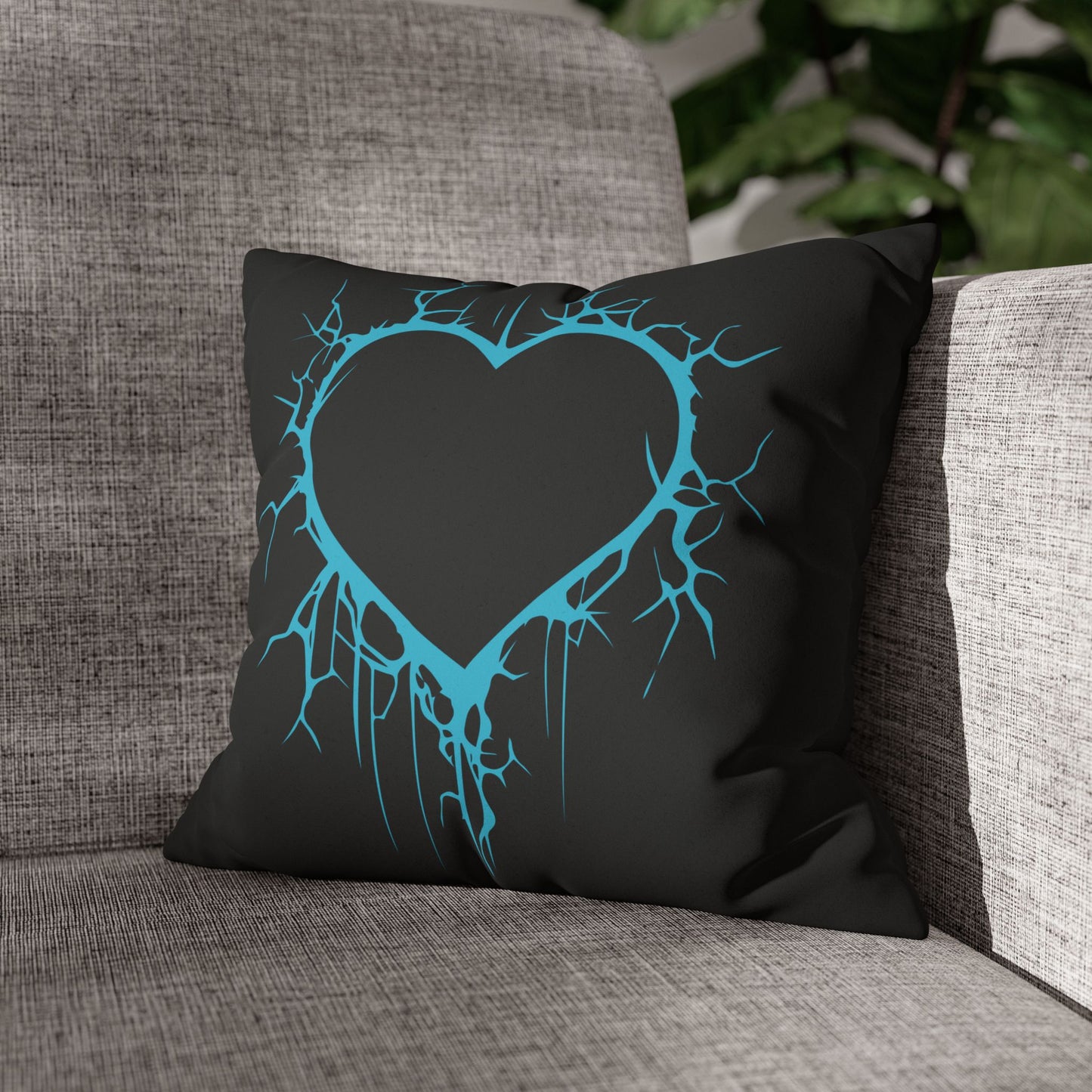 Lightning-Cracked Heart - Faux Suede Square Pillowcase (in Electric Blue)
