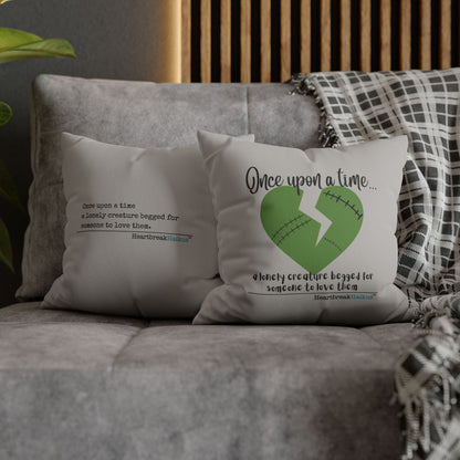 A Lonely Creature Begged Frankenstein Haiku - Faux Suede Square Pillowcase (in Light Grey)