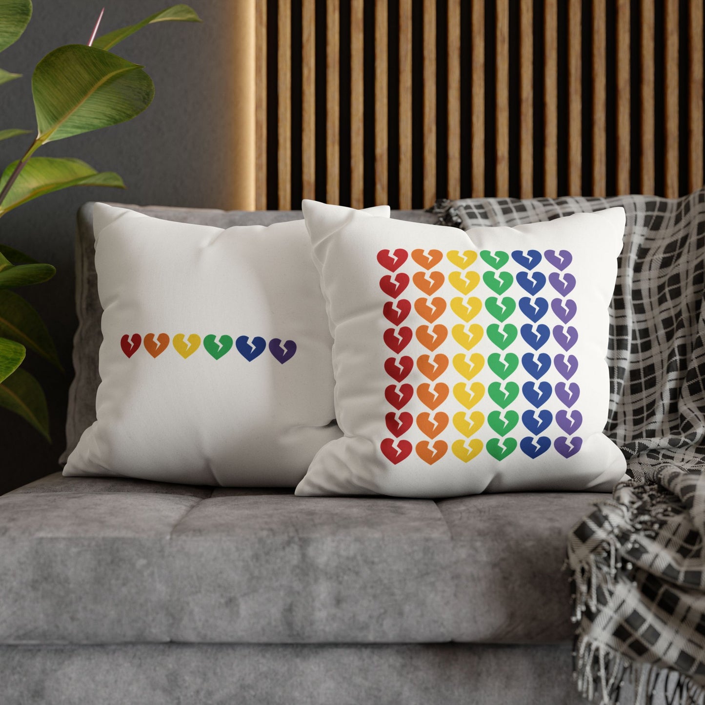 Rainbow Broken Hearts - Faux Suede Square Pillowcase (Only Hearts Collection)