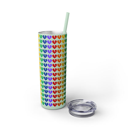 Only Hearts - Skinny Tumbler with Eco-Friendly, Reusable, Matching Straw, 20oz (Rainbow Heartbreak Collection)