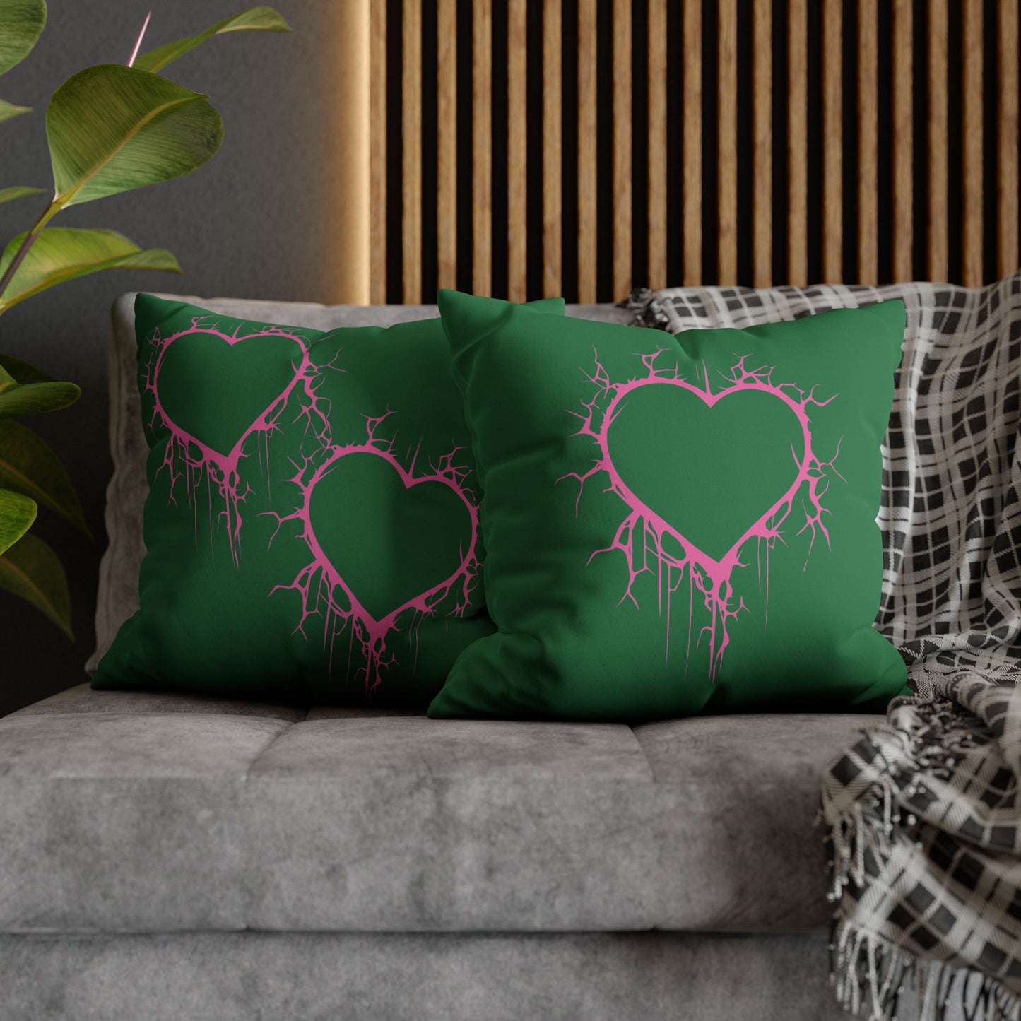 Lightning-Cracked Heart - Faux Suede Square Pillowcase (in Wicked Green and Electric Pink)