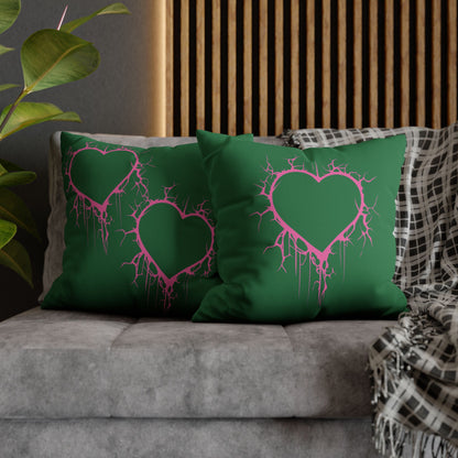 Lightning-Cracked Heart - Faux Suede Square Pillowcase (in Wicked Green and Electric Pink)