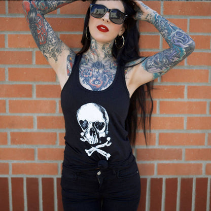 Heart-Shaped Sockets Skull and Bones Women's Racer Back Tank