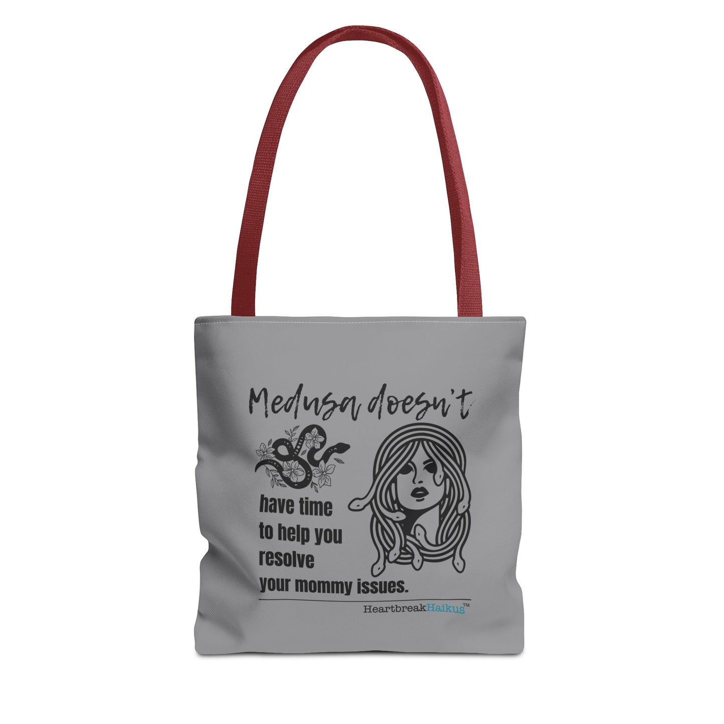 Medusa and Your Mommy Haiku - Tote Bag (Dual-sided print in Stone Grey)