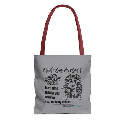 Medusa and Your Mommy Haiku - Tote Bag (Dual-sided print in Stone Grey)
