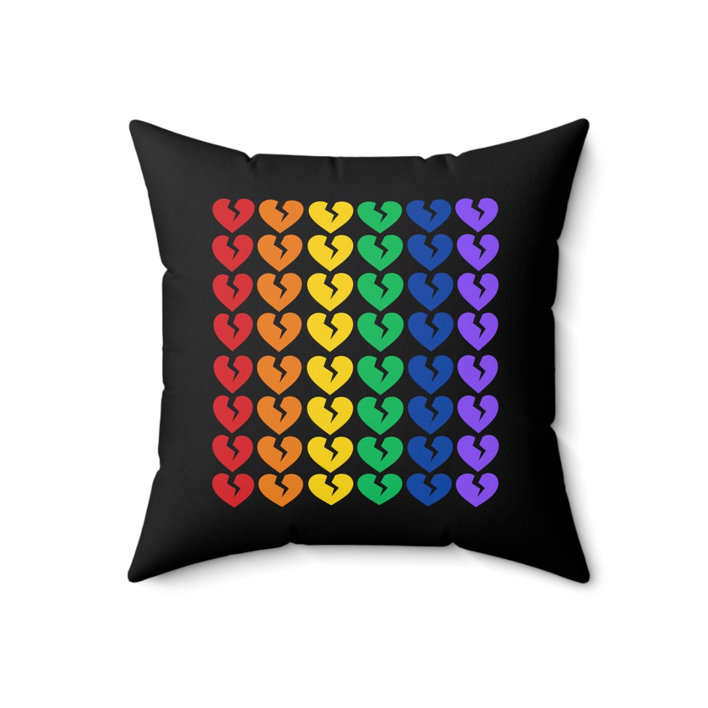 Rainbow Broken Hearts (on Midnight Black) - Faux Suede Square Pillow (Only Hearts Collection)