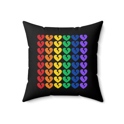 Rainbow Broken Hearts (on Midnight Black) - Faux Suede Square Pillow (Only Hearts Collection)