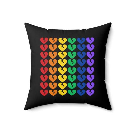 Rainbow Broken Hearts (on Midnight Black) - Faux Suede Square Pillow (Only Hearts Collection)