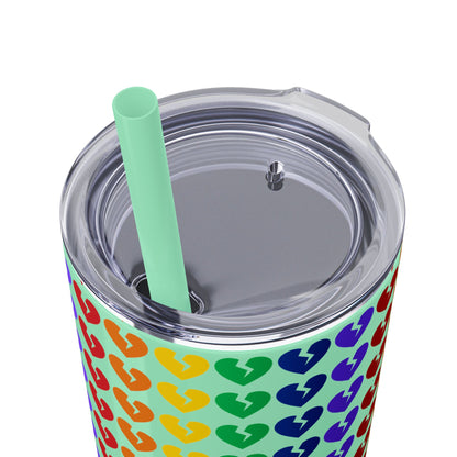 Only Hearts - Skinny Tumbler with Eco-Friendly, Reusable, Matching Straw, 20oz (Rainbow Heartbreak Collection)