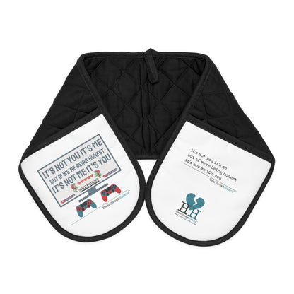 it's not me it's you Haiku. Connected Oven Mitts (white)